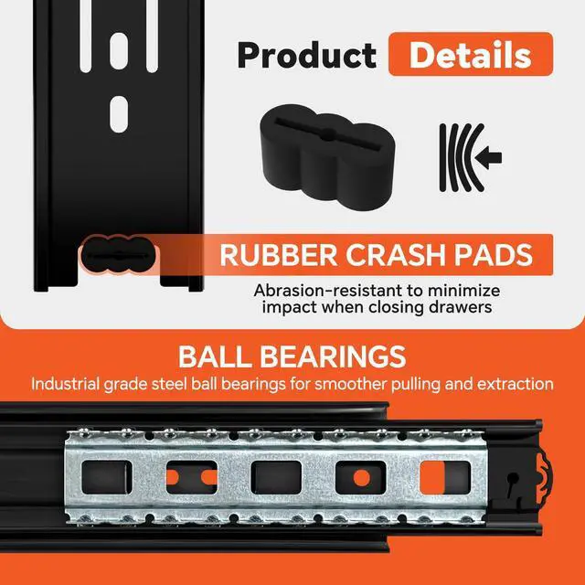 Alt view image 4 of 6 - 10 Inch Side Mount Drawer Slides, Black, Full Extension, 1 Pair