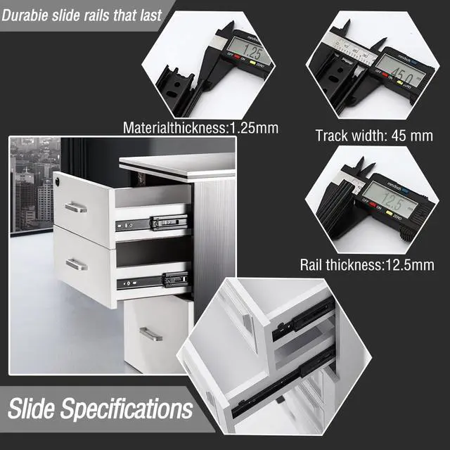 Alt view image 3 of 7 - 8 Inch Drawer Slide, 1 Pair Heavy Duty Full Extension Ball Bearing Drawer Runners, Smooth Side Mount Cabinet Rails for Kitchen, Bathroom, Garage and Tool Cabinets