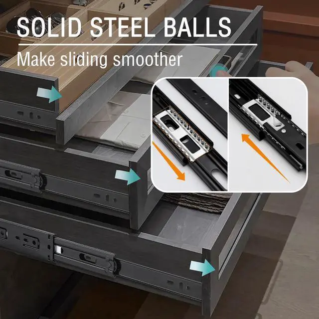 Alt view image 4 of 7 - 8 Inch Drawer Slide, 1 Pair Heavy Duty Full Extension Ball Bearing Drawer Runners, Smooth Side Mount Cabinet Rails for Kitchen, Bathroom, Garage and Tool Cabinets