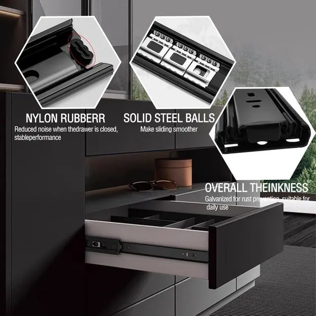 Alt view image 6 of 7 - 8 Inch Drawer Slide, 1 Pair Heavy Duty Full Extension Ball Bearing Drawer Runners, Smooth Side Mount Cabinet Rails for Kitchen, Bathroom, Garage and Tool Cabinets