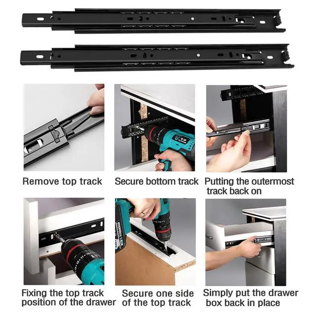 Alt view image 7 of 7 - 8 Inch Drawer Slide, 1 Pair Heavy Duty Full Extension Ball Bearing Drawer Runners, Smooth Side Mount Cabinet Rails for Kitchen, Bathroom, Garage and Tool Cabinets