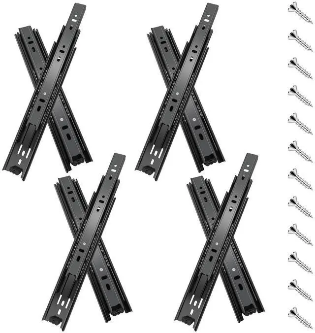 Main image of 16 inch Drawer Slides 4 Pairs (8pcs) Full Extension Ball Bearing Drawer Rails Side Mount 3 fold Metal Dresser Runners for File Cabinet Trash Can Kitchen Wardrobe Glides 16" Black 100 LB Capacity