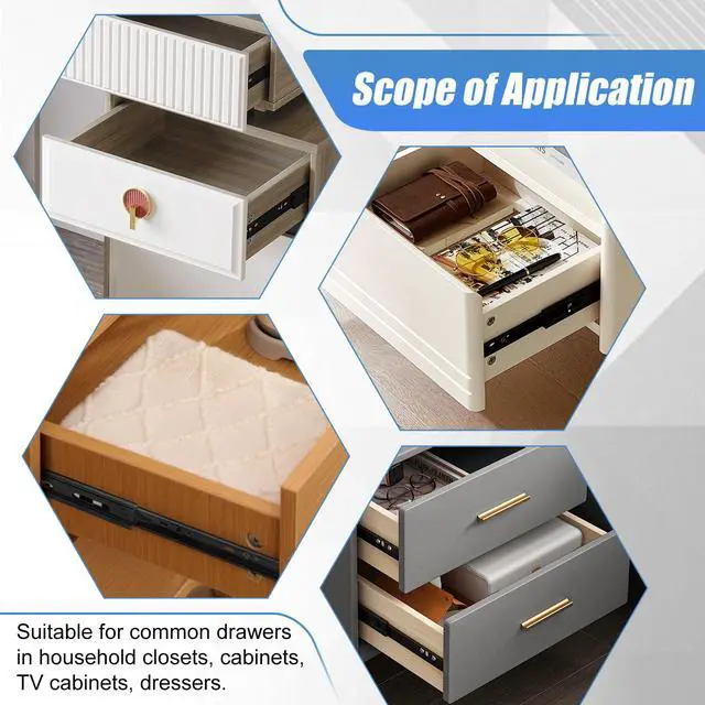Alt view image 4 of 7 - 16 inch Drawer Slides 4 Pairs (8pcs) Full Extension Ball Bearing Drawer Rails Side Mount 3 fold Metal Dresser Runners for File Cabinet Trash Can Kitchen Wardrobe Glides 16" Black 100 LB Capacity