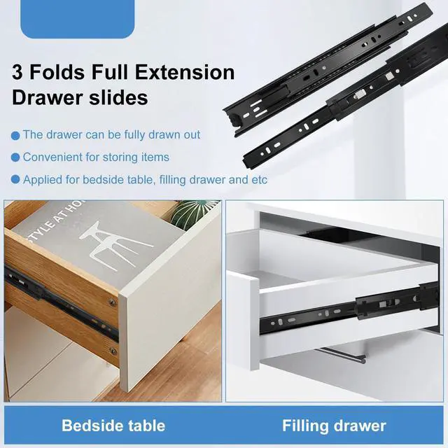 Alt view image 5 of 7 - 16 inch Drawer Slides 4 Pairs (8pcs) Full Extension Ball Bearing Drawer Rails Side Mount 3 fold Metal Dresser Runners for File Cabinet Trash Can Kitchen Wardrobe Glides 16" Black 100 LB Capacity