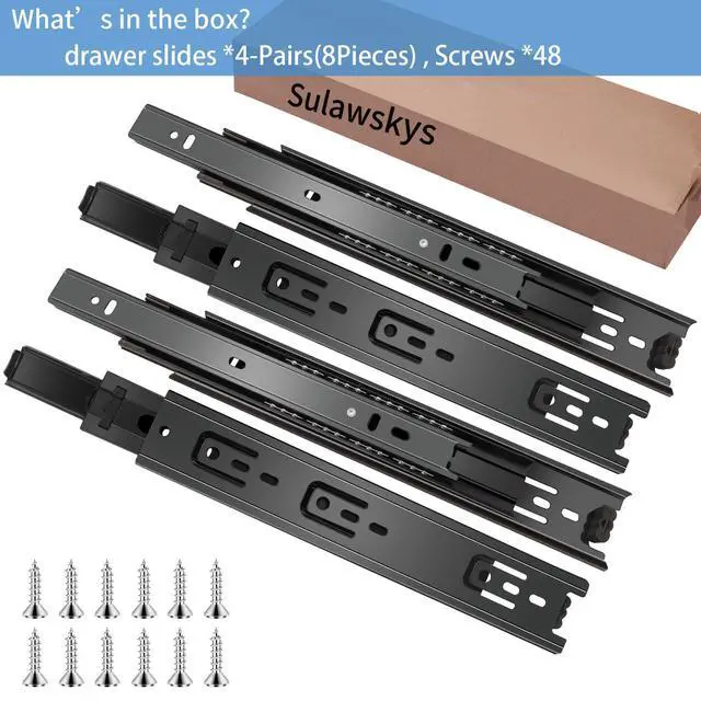 Alt view image 7 of 7 - 16 inch Drawer Slides 4 Pairs (8pcs) Full Extension Ball Bearing Drawer Rails Side Mount 3 fold Metal Dresser Runners for File Cabinet Trash Can Kitchen Wardrobe Glides 16" Black 100 LB Capacity