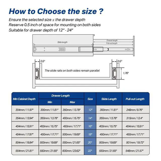 Alt view image 3 of 7 - Black Heavy Duty Drawer Slides 12 Inch 1 Pair Side Mount 100LB
