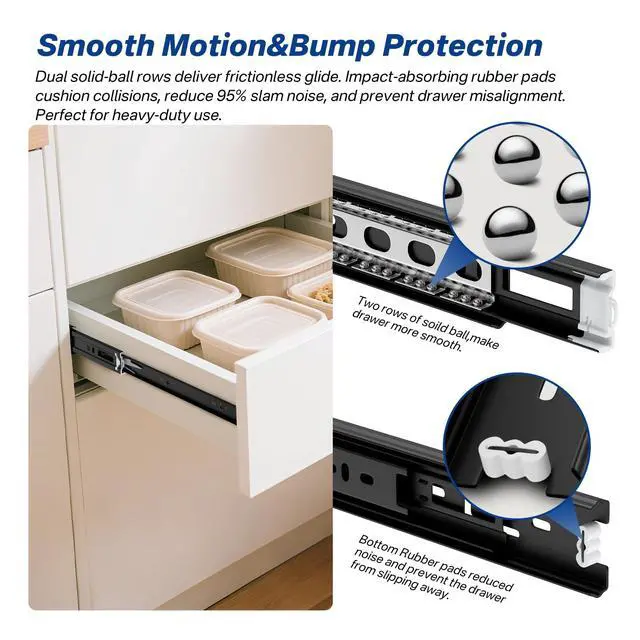 Alt view image 4 of 7 - Black Heavy Duty Drawer Slides 12 Inch 1 Pair Side Mount 100LB