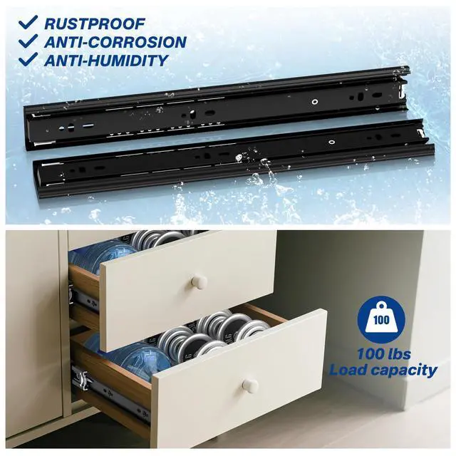 Alt view image 5 of 7 - Black Heavy Duty Drawer Slides 12 Inch 1 Pair Side Mount 100LB