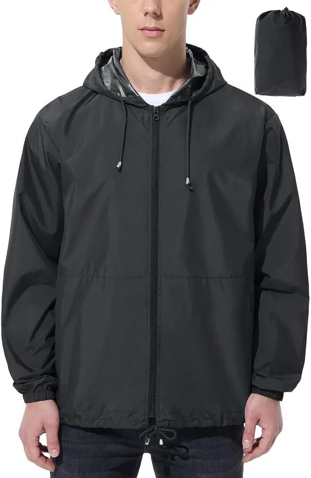 Main image of Mens Rain Jacket Raincoat Waterproof Windbreaker Black L