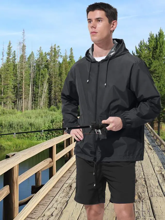 Alt view image 3 of 6 - Mens Rain Jacket Raincoat Waterproof Windbreaker Black L