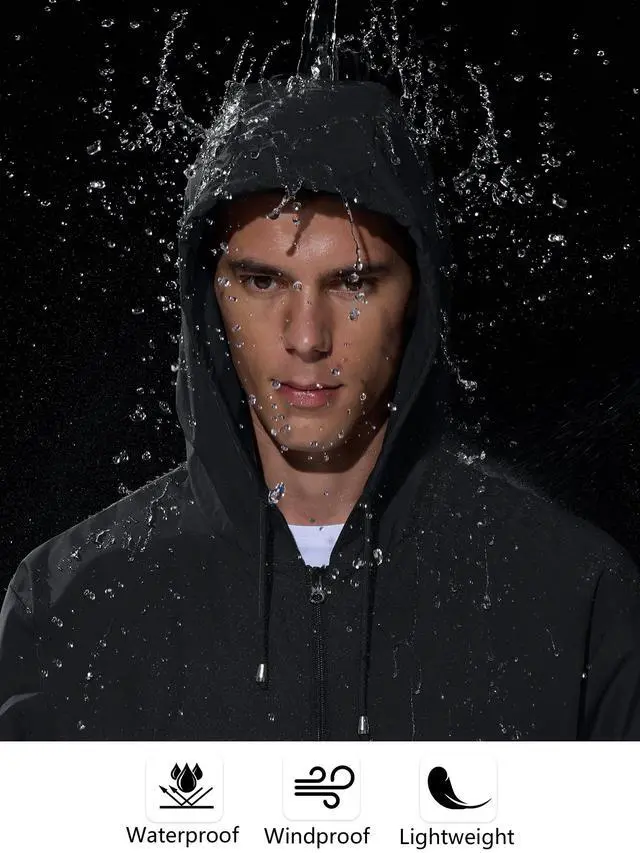 Alt view image 4 of 6 - Mens Rain Jacket Raincoat Waterproof Windbreaker Black L