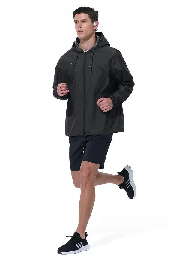 Alt view image 5 of 6 - Mens Rain Jacket Raincoat Waterproof Windbreaker Black L