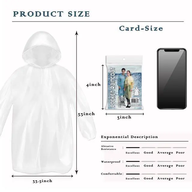 Alt view image 2 of 7 - 10 Pack Disposable Rain Ponchos for Adults, Card-Sized Ponchos Family Pack with Hood, Portable Rain Poncho for Travel, Emergency Rain Poncho for Outdoor, Daily Use