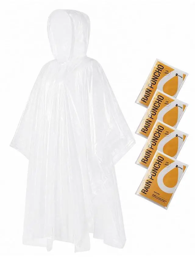 Main image of Disposable Rain Ponchos Emergency Clear Poncho (4 pack, Clear)