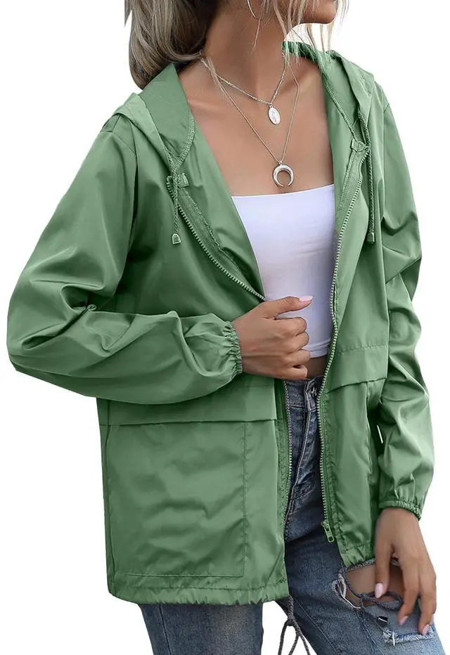 Alt view image 3 of 4 - Womens Waterproof Raincoats Outdoor Windbreaker With Hood Lightweight Rain Jackets Large