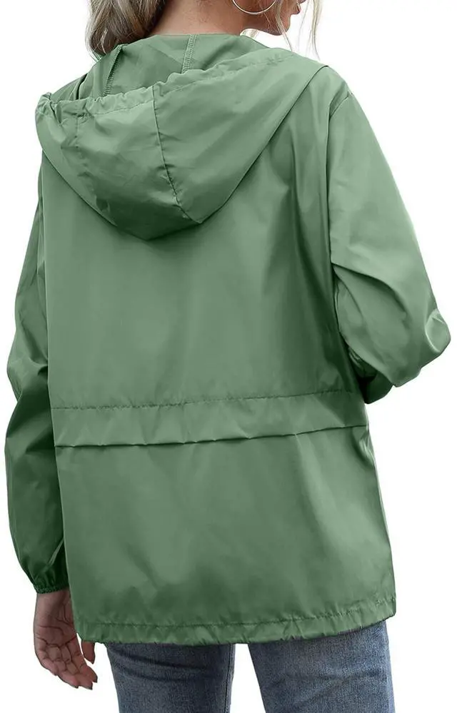 Alt view image 4 of 4 - Womens Waterproof Raincoats Outdoor Windbreaker With Hood Lightweight Rain Jackets Large