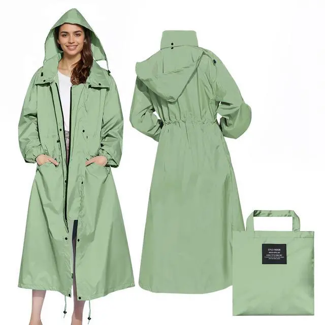 Main image of Womens Long Raincoats Rain Jacket Waterproof Packable Outdoor Hooded Windbreaker Lightweight Adjustable Waist for Outdoors(Green, XL)
