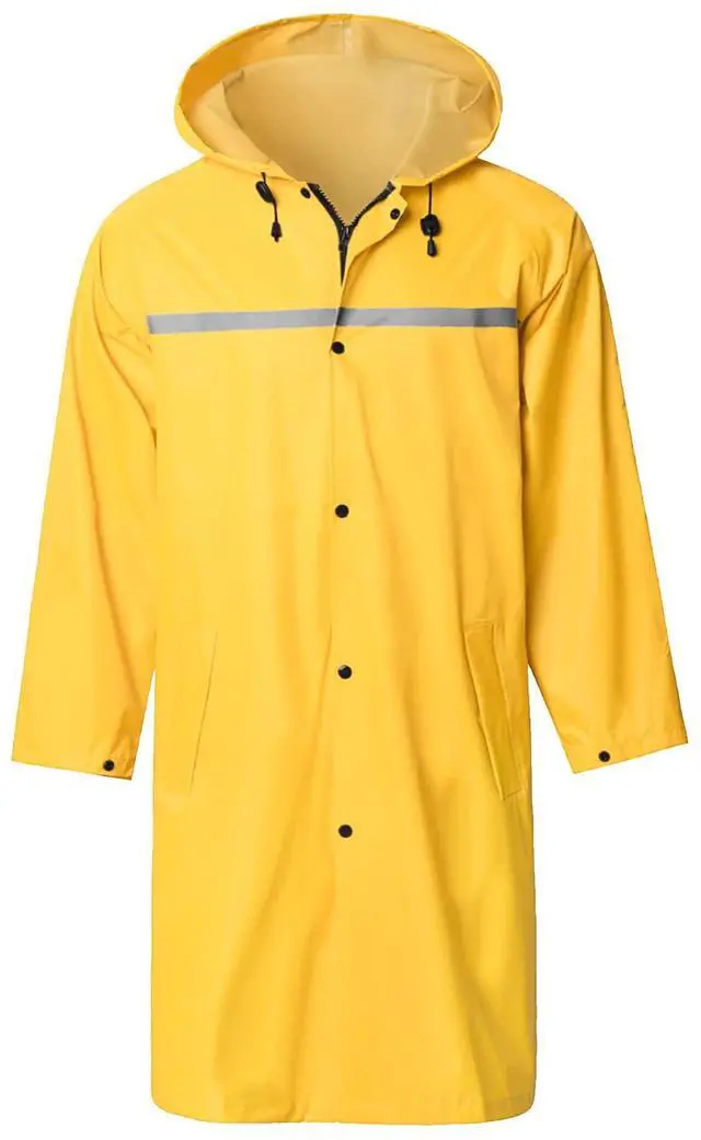 Main image of Mens Long Hooded Safety Rain Jacket Waterproof Emergency Raincoat Poncho (Yellow, L)