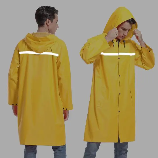 Alt view image 2 of 7 - Mens Long Hooded Safety Rain Jacket Waterproof Emergency Raincoat Poncho (Yellow, L)