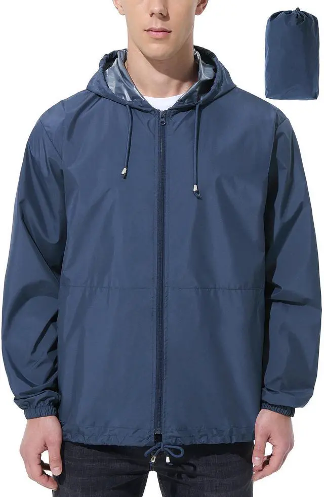 Main image of Mens Rain Jacket Raincoat Waterproof Windbreaker Navy Blue XL