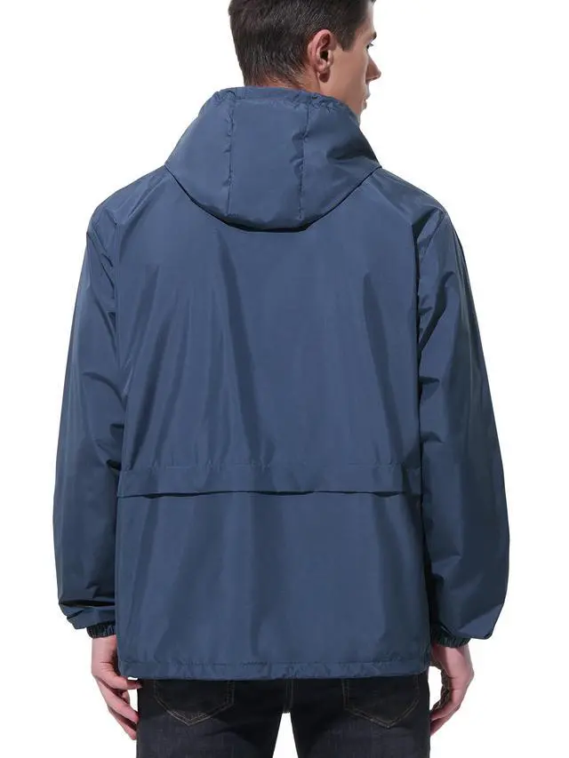 Alt view image 2 of 6 - Mens Rain Jacket Raincoat Waterproof Windbreaker Navy Blue XL