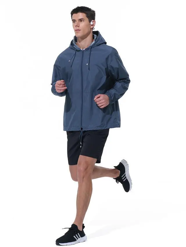 Alt view image 6 of 6 - Mens Rain Jacket Raincoat Waterproof Windbreaker Navy Blue XL