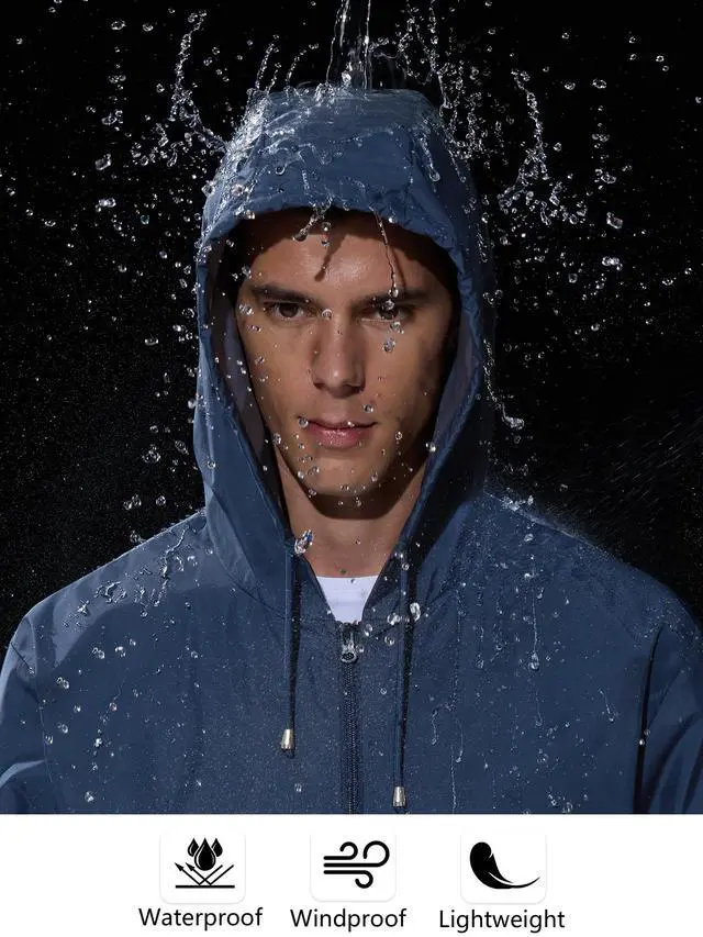 Alt view image 4 of 6 - Mens Rain Jacket Raincoat Waterproof Windbreaker Navy Blue XL