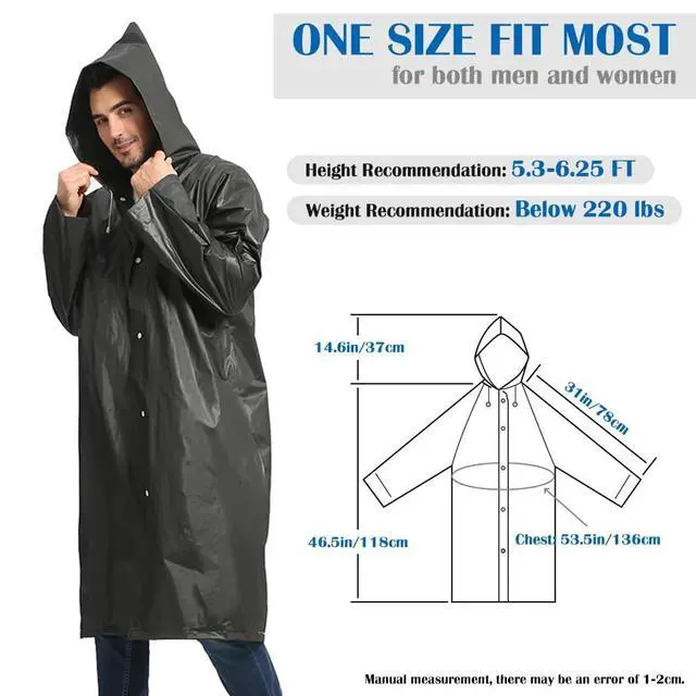 Alt view image 2 of 7 - Unisex Adult Black EVA Waterproof Rain Poncho Coat with Hood and Long Sleeves