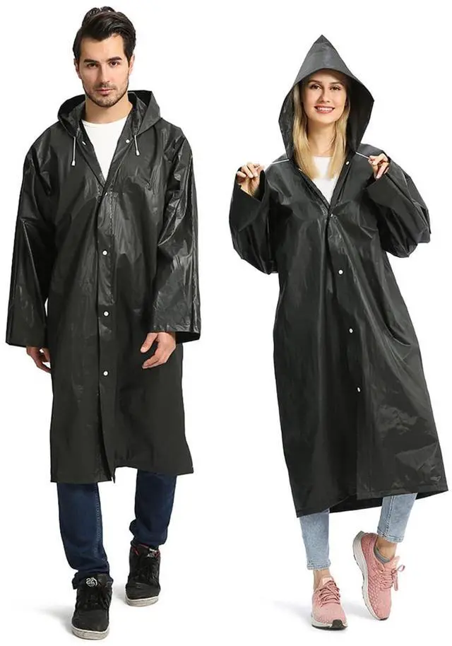 Main image of Unisex Adult Black EVA Waterproof Rain Poncho Coat with Hood and Long Sleeves