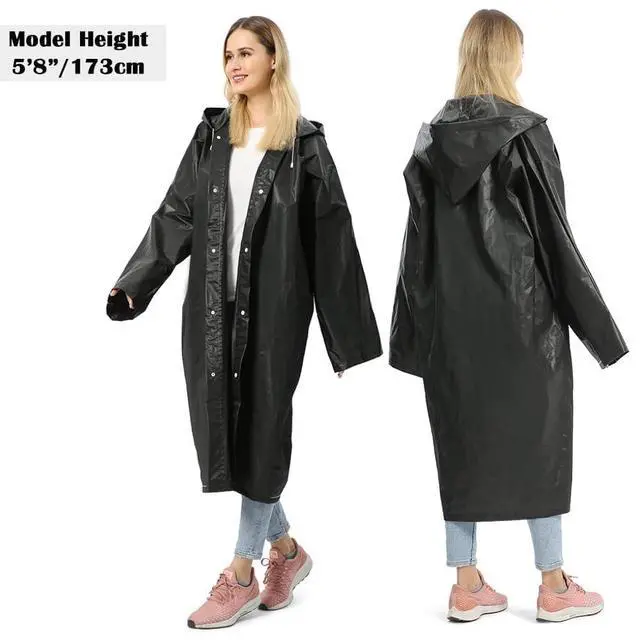 Alt view image 5 of 7 - Unisex Adult Black EVA Waterproof Rain Poncho Coat with Hood and Long Sleeves