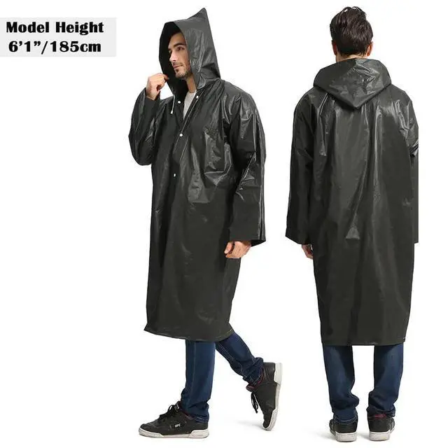 Alt view image 6 of 7 - Unisex Adult Black EVA Waterproof Rain Poncho Coat with Hood and Long Sleeves