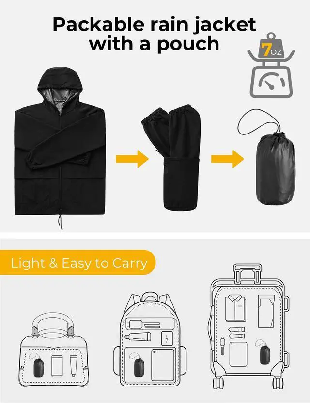 Alt view image 3 of 6 - Travel Packable Foldable Raincoat for Men Pouch Waterproof Breathable Golf Rain Jackets