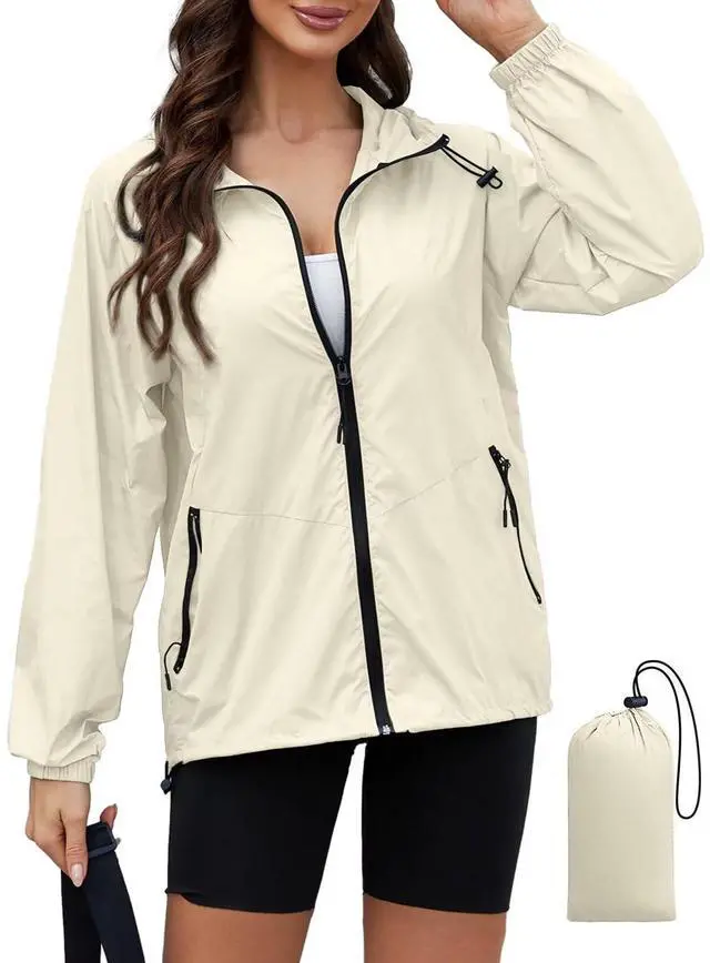 Main image of Rain Jackets For Women Light Raincoat Waterproof Beige, L