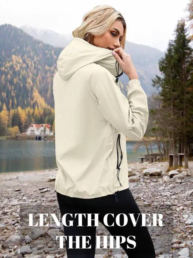 Alt view image 3 of 5 - Rain Jackets For Women Light Raincoat Waterproof Beige, L