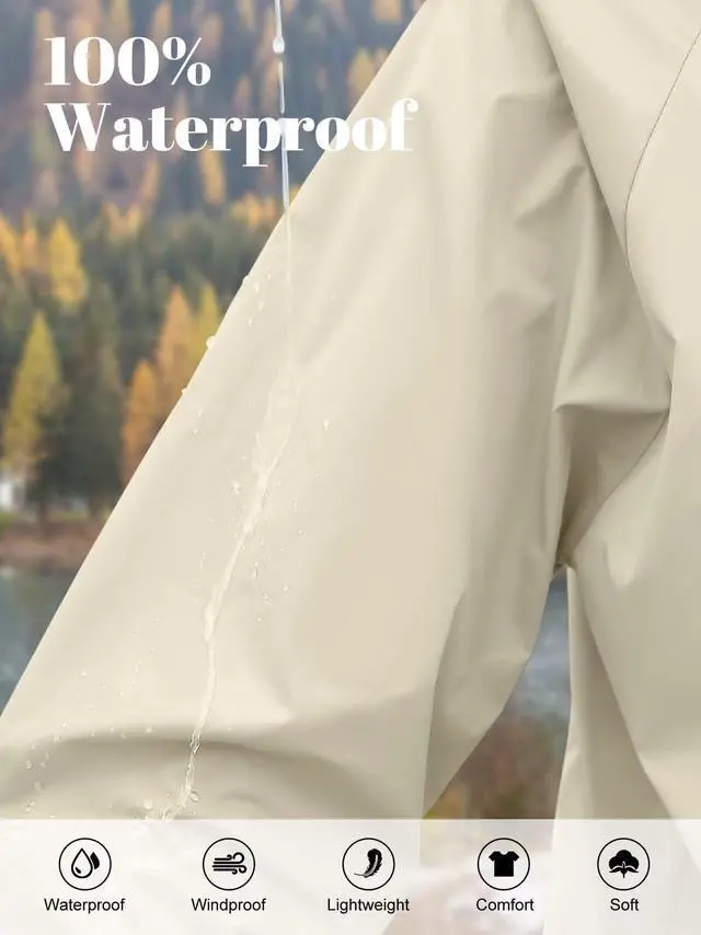 Alt view image 4 of 5 - Rain Jackets For Women Light Raincoat Waterproof Beige, L