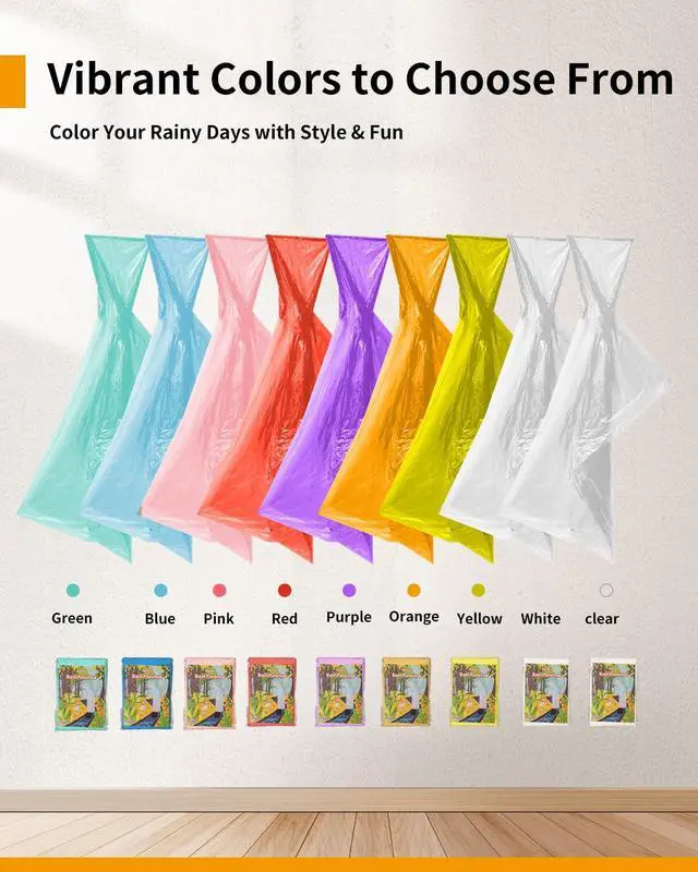 Alt view image 4 of 5 - Rain Ponchos Family Pack Disposable Poncho for Kids&Adults with Drawstring Hood, Waterproof, Lightweight & Breathable, Clear & Assorted Colors Emergency Raincoat for Travel, Theme Parks