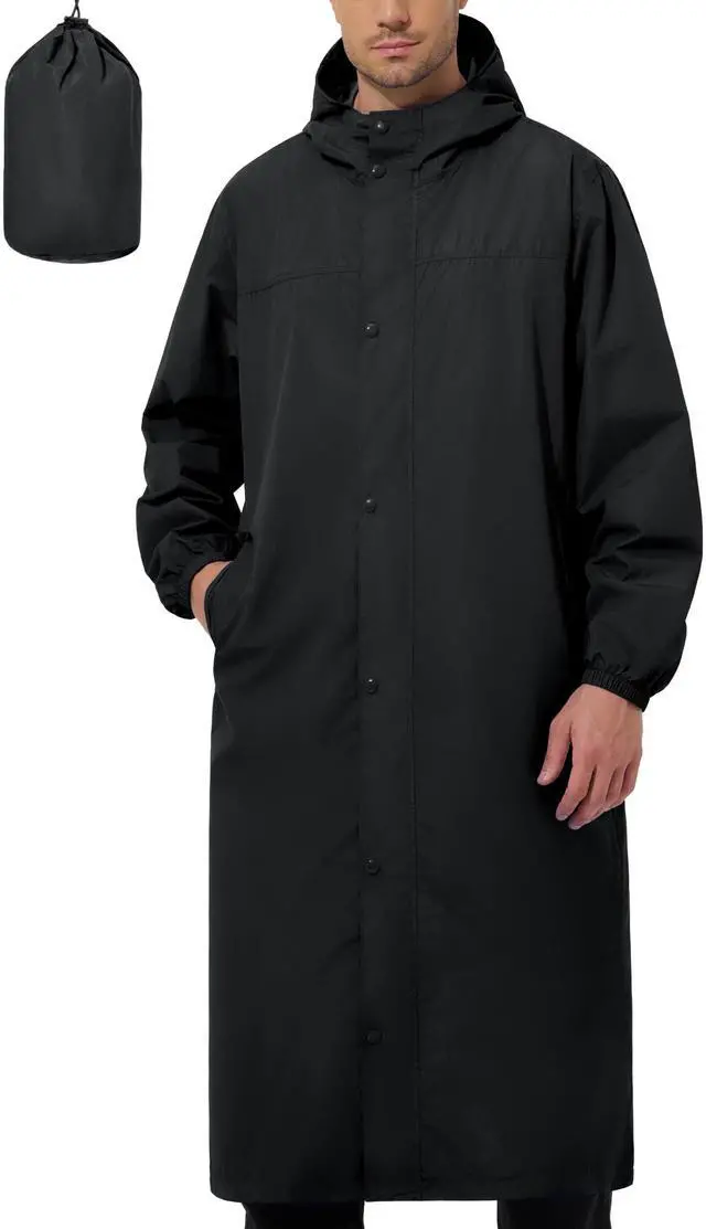 Main image of Mens Long Rain Jacket Raincoat Waterproof Rain Poncho Black M