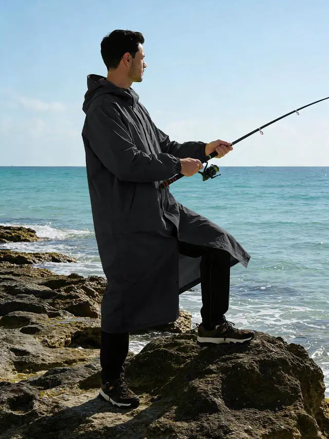 Alt view image 2 of 6 - Mens Long Rain Jacket Raincoat Waterproof Rain Poncho Black M