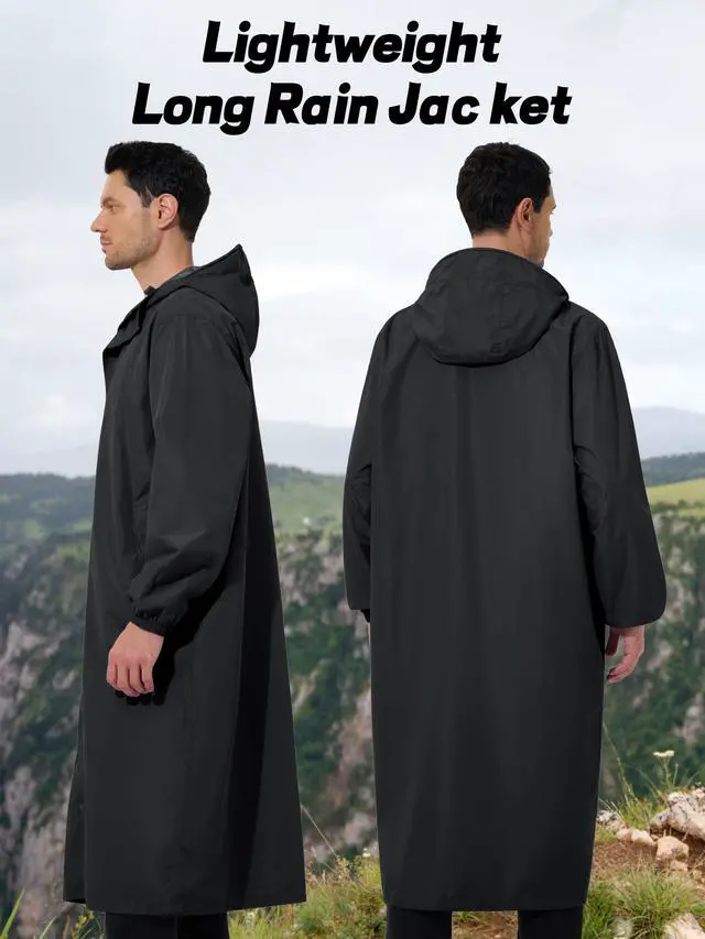 Alt view image 6 of 6 - Mens Long Rain Jacket Raincoat Waterproof Rain Poncho Black M