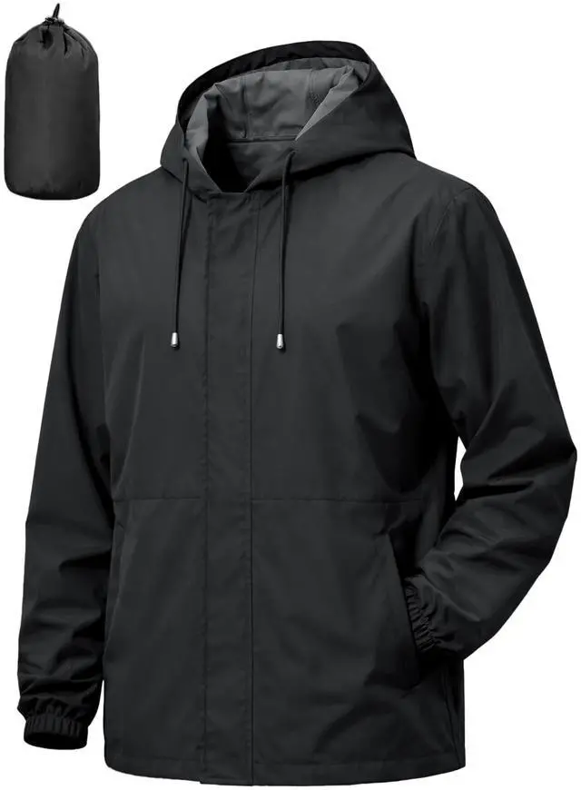 Main image of Mens Waterproof Cycling Jacket Lightweight Rain Jacket Black L