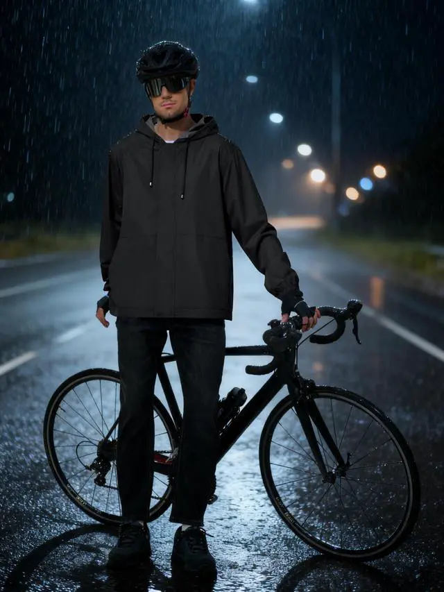 Alt view image 2 of 6 - Mens Waterproof Cycling Jacket Lightweight Rain Jacket Black L