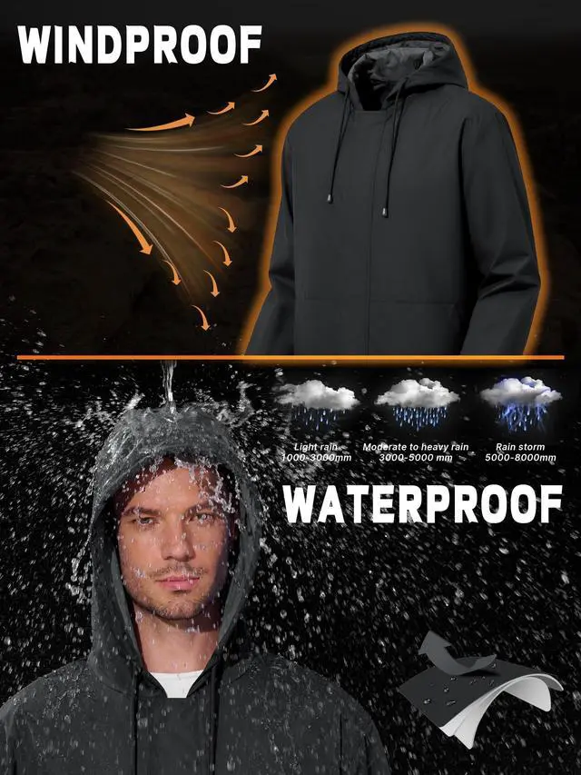 Alt view image 3 of 6 - Mens Waterproof Cycling Jacket Lightweight Rain Jacket Black L