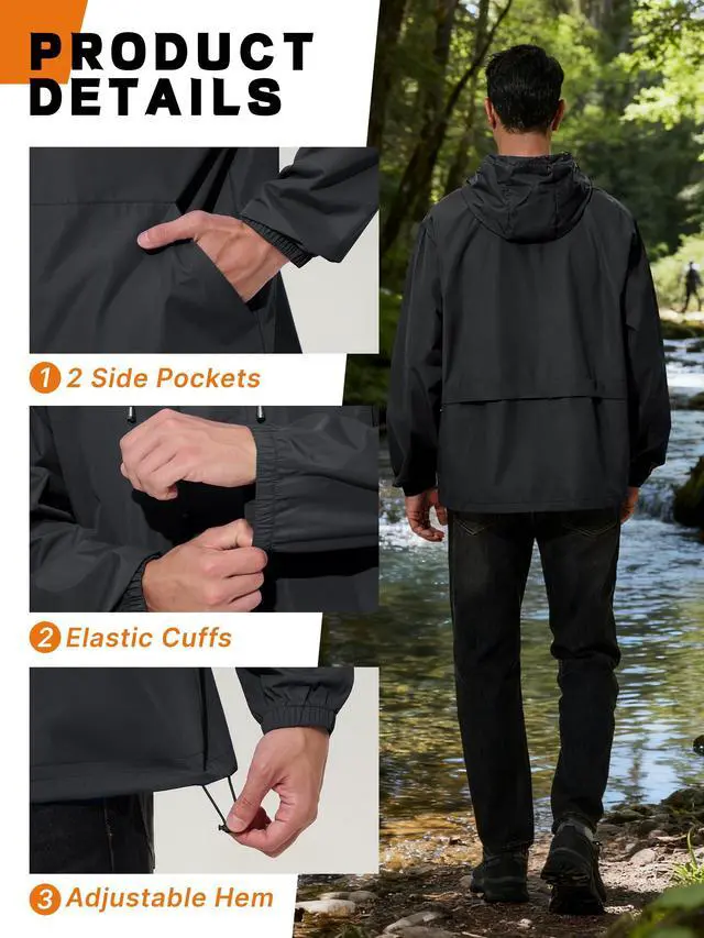 Alt view image 5 of 6 - Mens Waterproof Cycling Jacket Lightweight Rain Jacket Black L