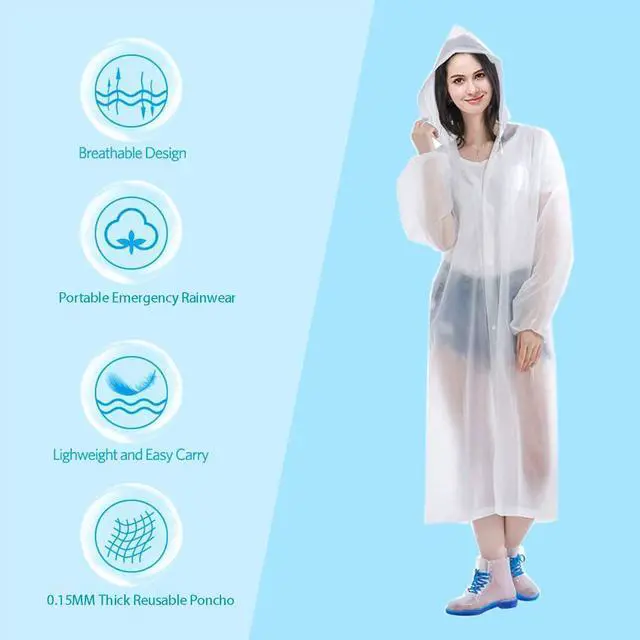 Alt view image 3 of 7 - Raincoat, 2 Pack Rain Ponchos for Adults Travel Rain Jacket Packable Rain Coats for Women with Drawstring Hood