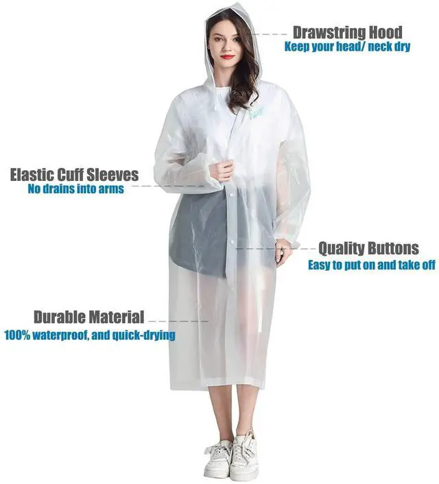 Alt view image 4 of 7 - Raincoat, 2 Pack Rain Ponchos for Adults Travel Rain Jacket Packable Rain Coats for Women with Drawstring Hood
