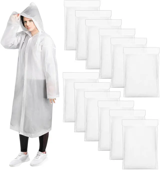 Main image of 12 Pack Rain Ponchos for Adults, Reusable Raincoat with Drawstring Hood, Portable EVA Rain Jackets for Women Men, Waterproof Long Rain Cape, Emergency Poncho for Travel Camping Hiking Outdoor