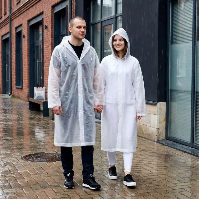 Alt view image 3 of 7 - 12 Pack Rain Ponchos for Adults, Reusable Raincoat with Drawstring Hood, Portable EVA Rain Jackets for Women Men, Waterproof Long Rain Cape, Emergency Poncho for Travel Camping Hiking Outdoor
