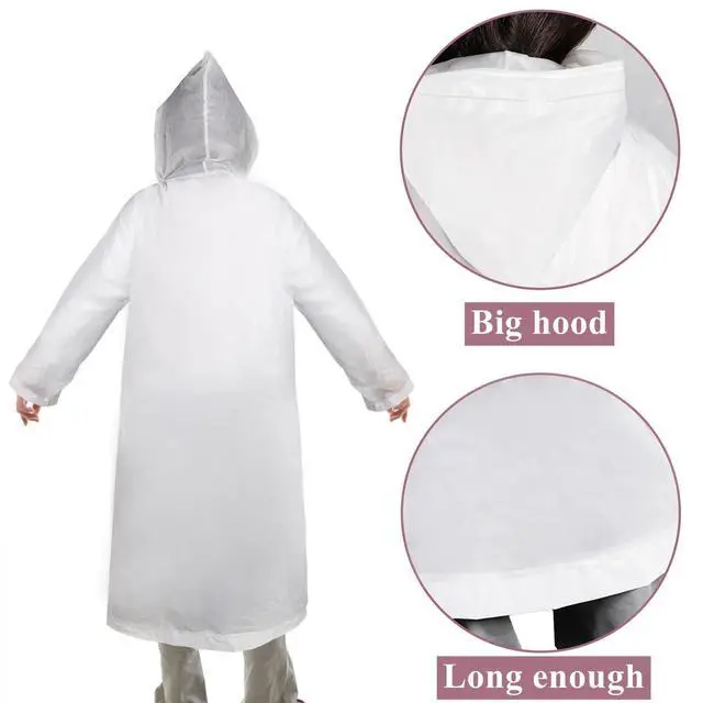 Alt view image 6 of 7 - 12 Pack Rain Ponchos for Adults, Reusable Raincoat with Drawstring Hood, Portable EVA Rain Jackets for Women Men, Waterproof Long Rain Cape, Emergency Poncho for Travel Camping Hiking Outdoor