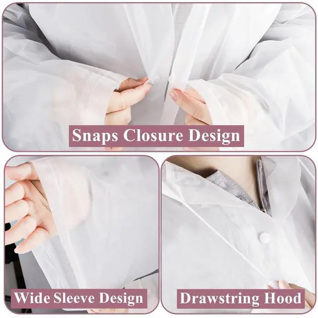 Alt view image 5 of 7 - 12 Pack Rain Ponchos for Adults, Reusable Raincoat with Drawstring Hood, Portable EVA Rain Jackets for Women Men, Waterproof Long Rain Cape, Emergency Poncho for Travel Camping Hiking Outdoor