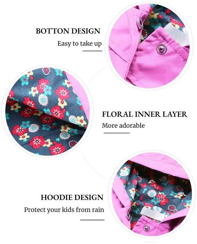 Alt view image 6 of 6 - Girl Baby Kid Waterproof Hooded Coat Jacket Outwear Raincoat Hoodies, Pink, 100 (2-3Y)